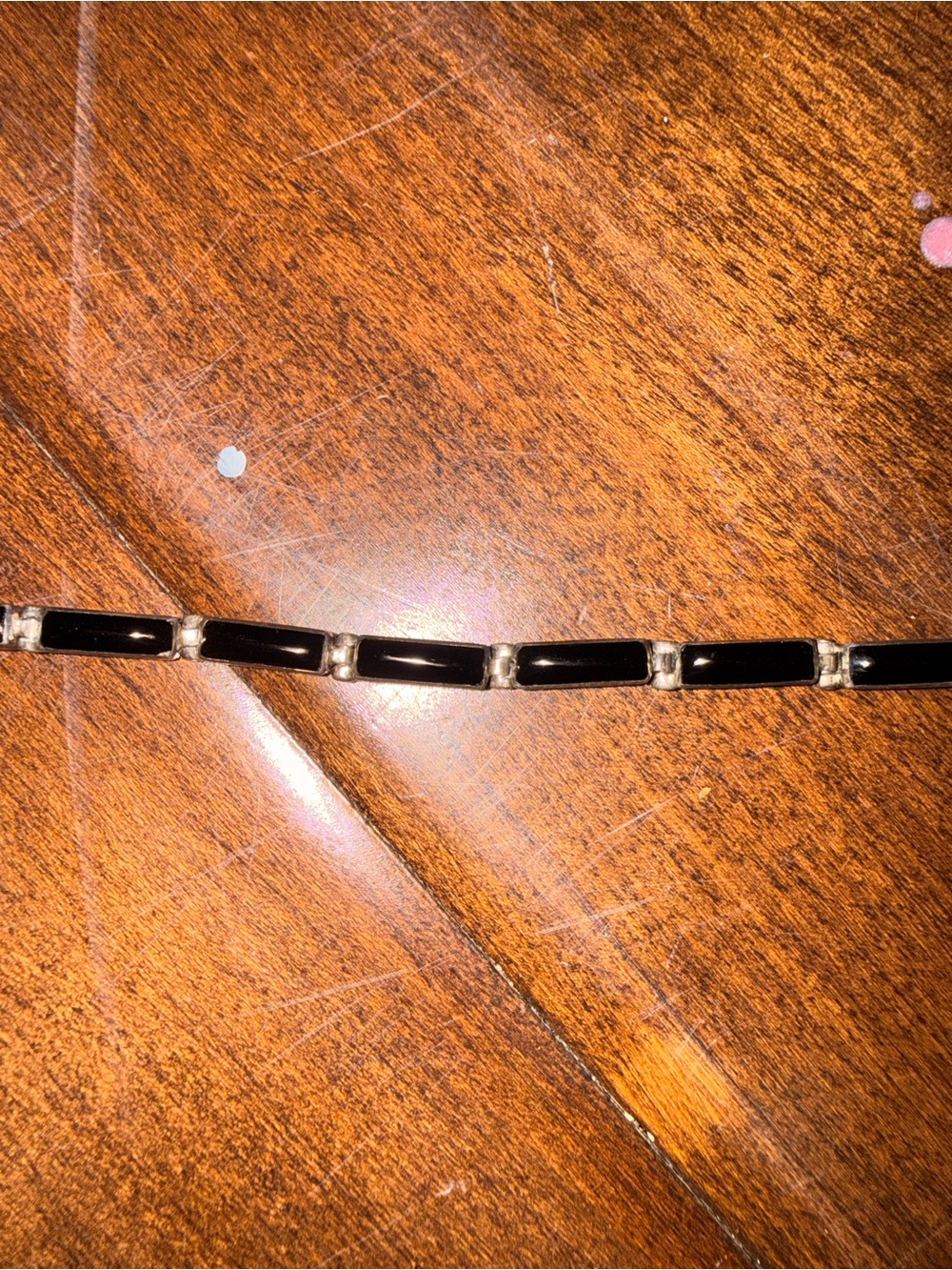 Vintage Mexican Sterling Silver & Black Onyx Link Bracelet - 925 MEX Hallmark, A